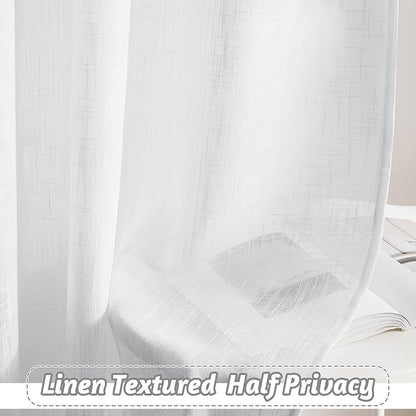 RYB HOME White Curtains & Drapes - Linen Textured Semi Sheer Curtains Privacy Panels for Living Room Bedroom Dining Patio Door Large Window Decor, W 70 x L 108, 2 Pcs