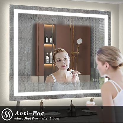 Led Lighted Bathroom Mirror 48x36, Dimmable Vanity Mirror with Lights, Anti-Fog (Backlit and Front Lighted)