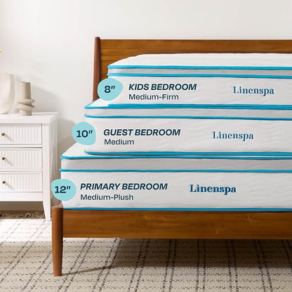 Linenspa 10 Inch Memory Foam and Spring Hybrid Mattress - Medium Feel - Bed in a Box - Quality Comfort and Adaptive Support - Breathable - Cooling - Perfect for a Guest Bedroom - Full Size