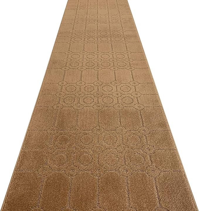 Custom Size Modern Abstract Floor Carpet Runner Rug for Hallways, Slip Resistant Latex Rubber Backed, 31 inch Wide X Customized Length, Art Gold Tan, 31 inch X 20 feet