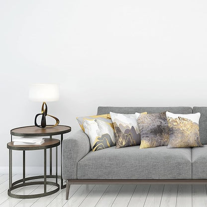 Ambesonne Marble Print Throw Pillow Cushion Case Pack of 4, Modern Art Design Paintbrush Stains Look with Mountains and Sun, Modern Accent Double-Sided Digital Printing, 20", Mustard and Taupe Grey