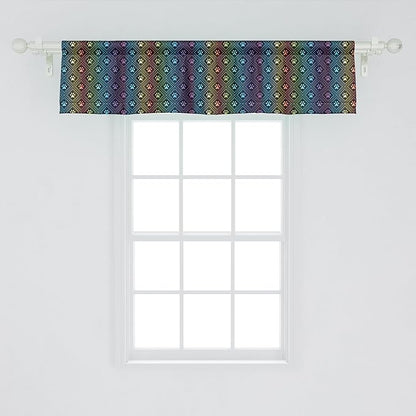Ambesonne Dog Lover Window Valance, Paw Print Pattern Diamond Shaped Rhombus Shapes Design Geometric Arrangement, Curtain Valance for Kitchen Bedroom Decor with Rod Pocket, 54" X 12", Petrol Blue