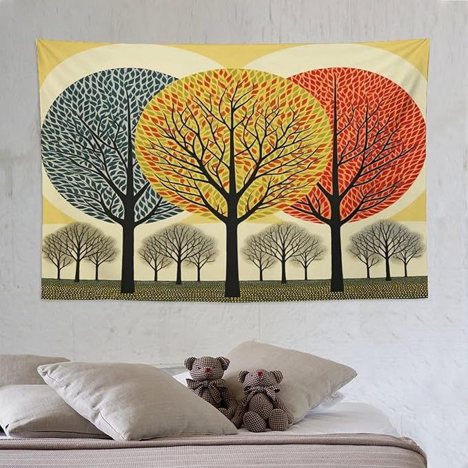 Tapestry Shabby Chic Trees Tapestry Vintage Aesthetic Tapestries Rustic Autumn Tapastry's Wall Hanging Vintage Wall Hanging for Living Room Dorm Decor Landscape 60"x90" Christmas Family Party