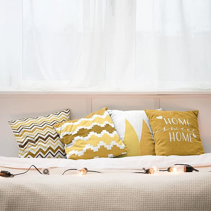 Ambesonne Modern Throw Pillow Cushion Case Pack of 4, Geometric Style Pattern of Triangles Zigzags Love Home Phrase Print, Modern Accent Double-Sided Digital Printing, 18", Pale Orange Amber and White