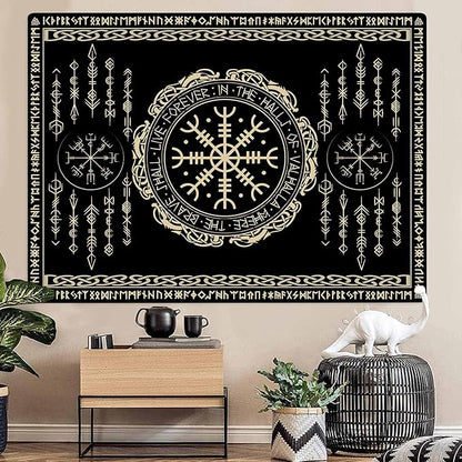 OSUNBD Nordic Vikings Tapestry Magical Runic Compass Wall Hanging Home Decor Vegvisir Runes Artwork Pagan Tapestry Art Hanging Decor Large Size 78.7”x59.1” for Bedroom Living Room Dorm