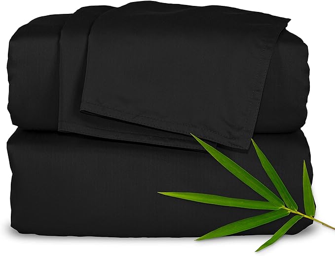 King Sheets by Pure Bamboo, Genuine 100% Organic Viscose Derived from Bamboo Bed Sheet Set, Luxuriously Soft & Cooling, Double Stitching, Lifetime Quality Promise (King, Black)