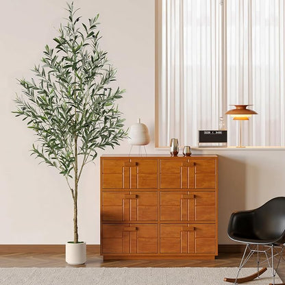 Alupssuc 6FT Artificial Olive Trees, Faux Silk Plant with Lively Artificial Trunk and Lifelike Fruits, Indoor Fake Potted Tree with White Planter for Modern Home Office Living Room Decor