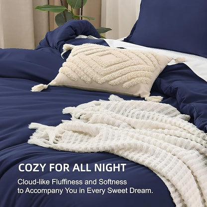 Litanika Navy Blue Twin/Twin XL Comforter Set, 2 Pieces Lightweight Solid Bedding Comforter Set, All Season Fluffy Bed Set (66x90In Comforter & 1 Pillowcase)