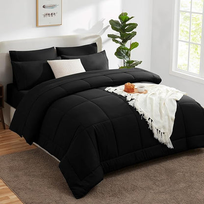 CozyLux Twin XL Comforter Set Black, 5 Pieces Twin Extra Long Bed in a Bag for College Dorm, All Season Bedding Set with Stitch Quilted Comforter, Flat Sheet, Fitted Sheet, Pillowcases