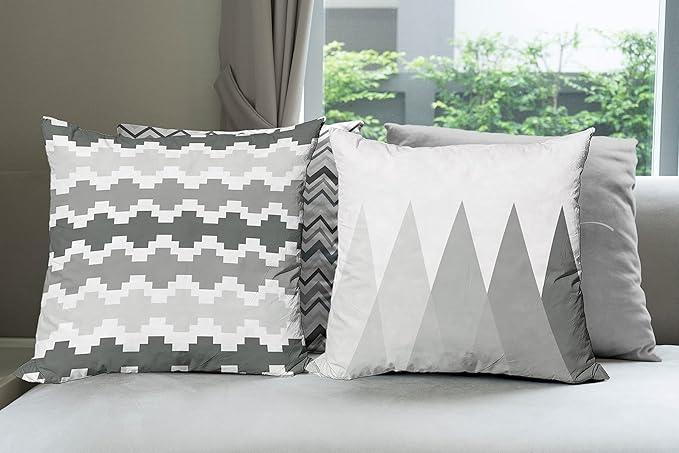 Ambesonne Modern Throw Pillow Cushion Case Pack of 4, Geometric Style Pattern of Triangles Zigzags Love Home Phrase Print, Modern Accent Double-Sided Digital Printing, 18", Pale Grey White and Dimgray
