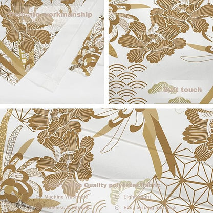 Batmerry Gold Japanese Floral Tapestry,Spring Wall Art Hanging Decoration Polyester Fiber White Ruffled Around for Dorm Room Bedroom Living Room, 51.2x59.1 inches