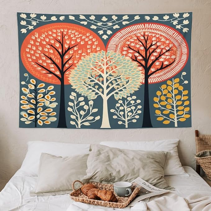 MaSiledy Tapestries Shabby Chic Trees Tapestry Autumn Nature Forest Tapestry Aesthetic Vintage Wall Hanging for Living Room Dorm Decor 40"x60" Holiday Scene Banner for Winter Christmas Party