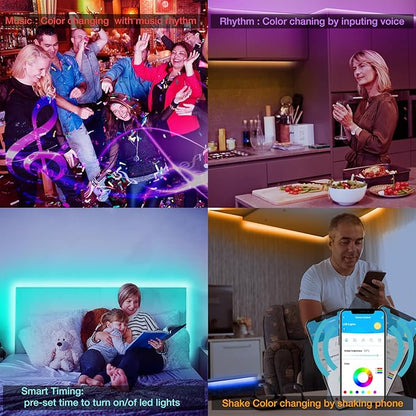 DAYBETTER Smart RGB Led Strip Lights, 50ft Led Lights for Bedroom with App Control, Multicolor Changing Led Light Strips Apply for Home Decor, Living Room, Kitchen, Home Party Decoration, 12V