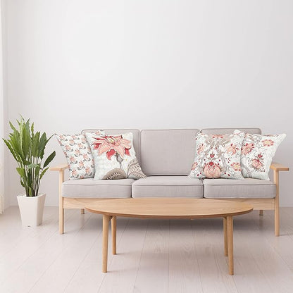 Ambesonne Vintage Throw Pillow Cushion Case Pack of 4, Ethnic Folkloric Flower Motifs in Neutral Tones Nostalgic Floral, Modern Accent Double-Sided Digital Printing, 20", Salmon Vermilion