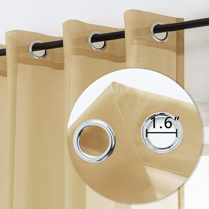 DUALIFE Tan Beige Sheer Curtains 54 Inche with Grommet,Look Semi Sheer Windows Panels,Elegant Solid Color Touch Soft Drapes, 52X54 Inch for Living Room Bedroom,Set of 2 Panels Natural Taupe