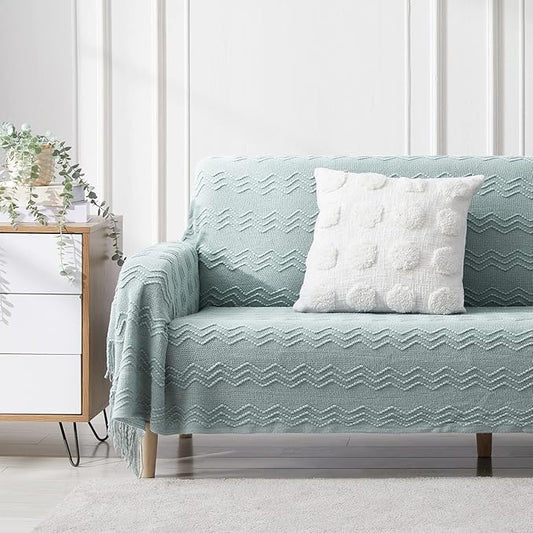 BOURINA Aqua Throw Blanket 50 x90 Inches Throw Textured Solid Soft Sofa Throw Bed Runner Couch Cover Knitted Decorative Blanket Bed Runner