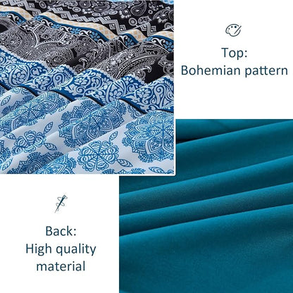 Cottolester Boho Comforter Set Queen Size,8 Pieces Teal Blue Bohemian Striped Bed in a Bag,Paisley Soft Microfiber Bedding Comforter Set