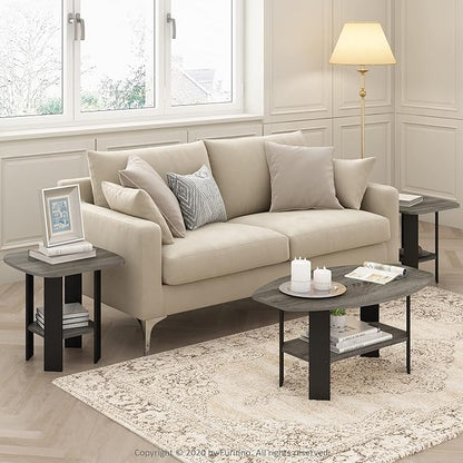 Furinno Simple Design End Table, 2-Pack, French Oak Grey/Black