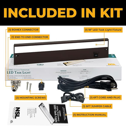 LED Under Cabinet Lighting Hardwired - 3CCT 18 Inch Bronze Finish - Undercabinet Lights for Kitchen - Linkable Undercounter Dimmable Plug in Light or Hard Wired - Under Counter Fixture Direct Wire