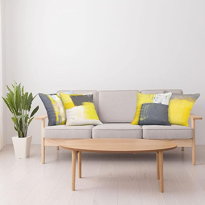 Ambesonne Modern Decorative Throw Pillow Covers Pack of 4, Abstract Grunge Themed Geometric Squares Paintbrush Stroke, Ornament for Home Accent Double-Sided Cases Digital Printing, 18", Yellow Grey