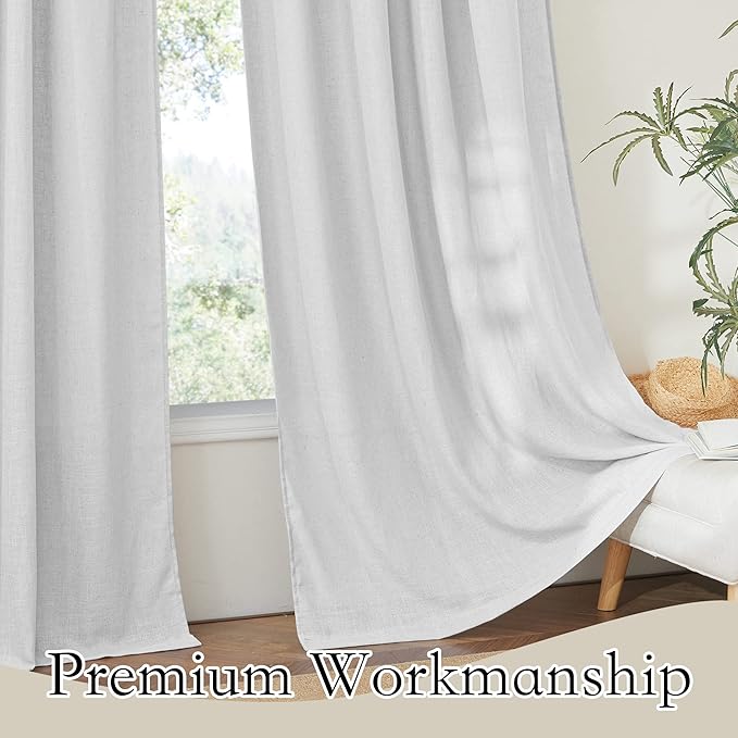 RYB HOME Linen Textured Curtains Semi Sheer Window Curtains Light Filtering Ariy Privacy Sheers for Bedroom Living Room Bathroom Patio Door, Dove Grey, 52 inch Wide x 72 inch Long, 2 Panels