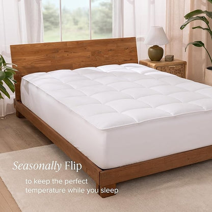 Bare Home California King Mattress Topper, Pillow Top Reversible, 1.5 inch Thick, Breathable, Deep Pocket, Machine Washable, White