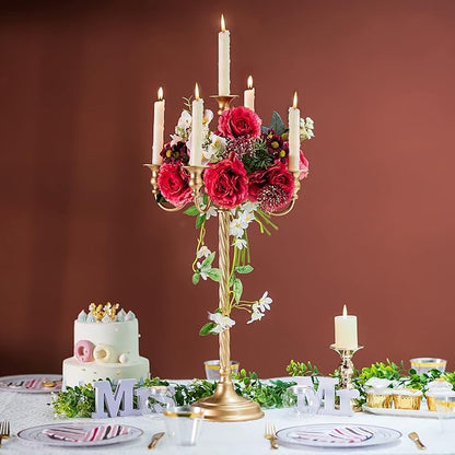 Sziqiqi Gold Candelabra Centerpieces for Tables 28in - Tall Candelabra Candle Holder for Wedding Gold Candlestick Holders for Table Centepiece Party Banquet Event