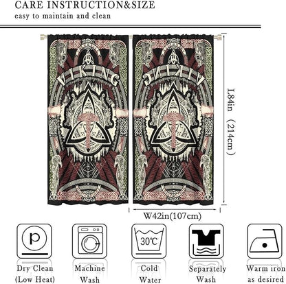 Viking Curtains Nordic Mythology Rune Weapon Antique Viking Pirate Crow Art Pattern Printed Curtains Bedroom Living Room Decoration Blackout Curtains W84 * L84 Inch