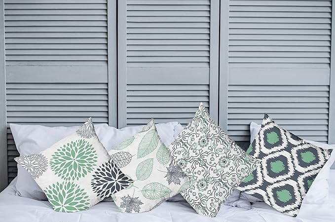 Ambesonne Vintage Throw Pillow Cushion Case Pack of 4, Bohemian Ornamental Leaves Dahlia Pattern Geometric Art Curlicue Motif, Modern Accent Double-Sided Digital Printing, 18", Dark Blue and Sea Green