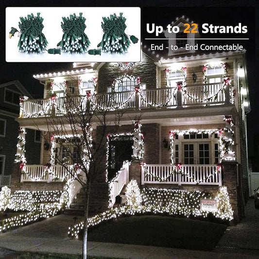 Brizled Cool White Christmas Lights, 33ft 100 LED Christmas Tree Lights, 5mm Wide Angle Xmas Light, Connectable 120V UL Certified Xmas Light String for Tree Party Wedding Home Indoor Outdoor Decor