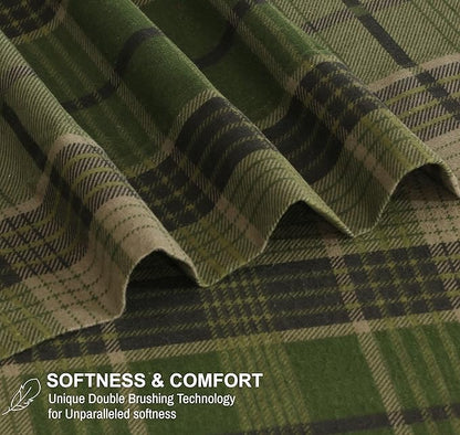 RUVANTI Flannel Sheets Queen Size - 100% Cotton Double Brushed Bed Sheets, Deep Pockets 16 Inches Queen Sheet Set, All Seasons Breathable & Extra Soft - Warm & Cozy, 4 Piece, DNA Plaid