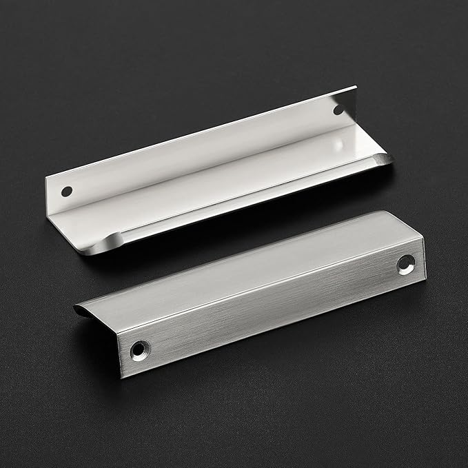 Ravinte Hardware 8 Pack Silver Cabinet Handles, 5 Inch (128mm) Finger Edge Pulls, 4 Inch Hole Center, Finger Pulls for Cabinets