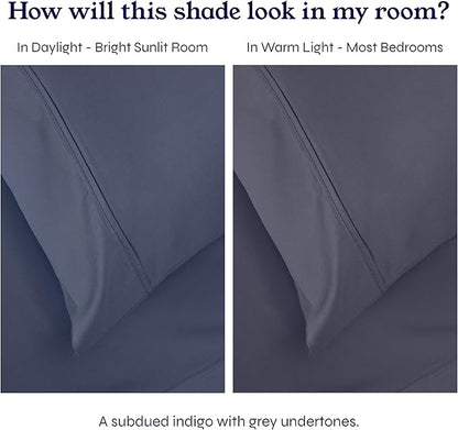 California Design Den Twin XL Sheet Sets - Soft 400 Thread Count Sateen, Natural 100% Cotton Sheets with Deep Pockets, Cooling and Durable Bedding Set - Indigo Dusty Blue