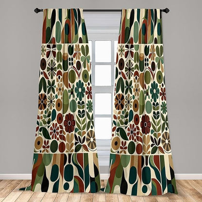 Ambesonne Scandinavian Window Curtains, Abstract Geometric Art of Leaves and Flowers with Bohemian Feel, Lightweight Decor 2-Panel Set with Rod Pocket, Pair of - 28" x 84", Olive Green Redwood Beige