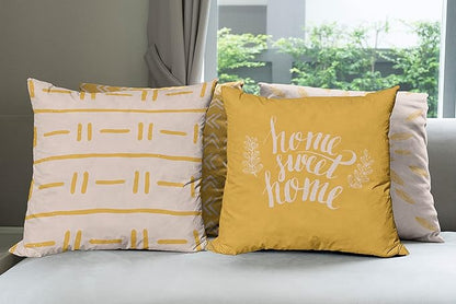 Ambesonne Modern Throw Pillow Cushion Case Pack of 4, Scandinavian Minimal Ornaments Boho Feather Leaves and Home Phrase, Modern Accent Double-Sided Digital Printing, 24", Pale Tan and Earth Yellow