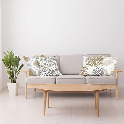 Ambesonne Vintage Throw Pillow Covers Pack of 4, Bohemian Ornamental Leaves Dahlia Pattern Geometric Curlicue, Modern for Home Accent Double-Sided Digital Printing Cases, 20", Pale Brown Grey White