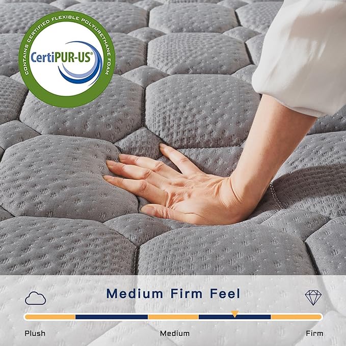 Vesgantti 12 Inch Multilayer Hybrid Twin XL Mattress - Multiple Sizes & Styles Available, Ergonomic Design with Memory Foam and Pocket Spring, Medium Firm Feel, Grey