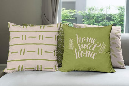 Ambesonne Modern Throw Pillow Cushion Case Pack of 4, Scandinavian Minimal Ornaments Boho Feather Leaves and Home Phrase, Modern Accent Double-Sided Digital Printing, 18", Pale Tan and Pistachio Green