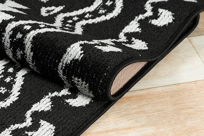 Custom Length Cut to Size Tribal Ethnic Southwestern Inspired Hallway Runner Rug, Non Slip Rubber Backed, 31 inch Wide X Customized Length, Aztec Black, 31 inch X 10 feet