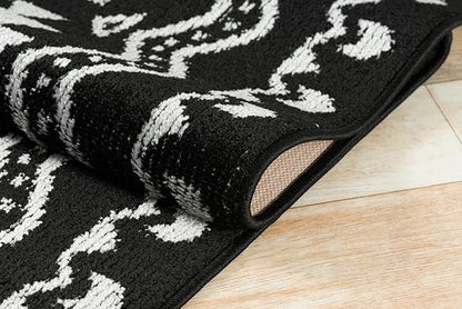 Custom Length Cut to Size Tribal Ethnic Southwestern Inspired Hallway Runner Rug, Non Slip Rubber Backed, 31 inch Wide X Customized Length, Aztec Black, 31 inch X 7 feet