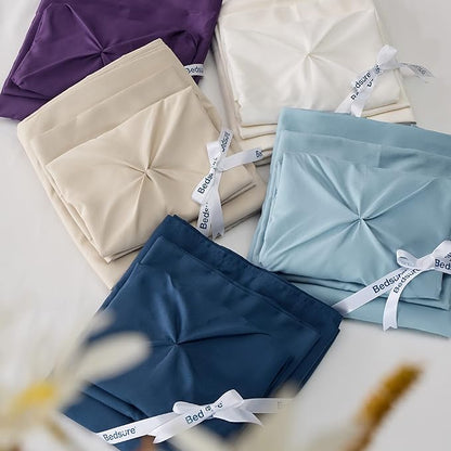 Bedsure Queen Comforter Set Dark Red - Bed in a Bag Queen Size Bedding 7 Pieces, GentleSoft™ Pintuck Bed Set Gift for Family, Pinch Pleat All Season Comforter with Sheets, Pillowcases & Shams