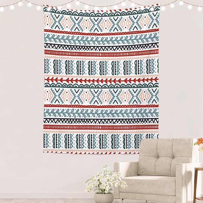 Batmerry Beige Abstract Stripe Tapestry, Wall Art Hanging Decoration Polyester Fiber White Ruffled Around for Dorm Room Bedroom Living Room, 59.1x51.2 inches