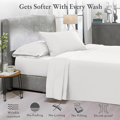 California Design Den 2-Pack Bed Sheets Full Size - 400 Thread Count 100% Cotton Sateen - Extra Soft, Breathable & Cooling Sheets, Wrinkle Resistant, 2 Sets of Deep Pocket Bed Sheets - Antique White