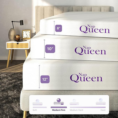 NapQueen Queen Mattress, 8 Inch Charcoal Memory Foam, CertiPUR-US Certified, Breathable Soft Fabric Cover