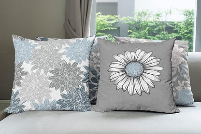 Ambesonne Floral Throw Pillow Cushion Case Pack of 4, Flower Petals Modern Color Palette Chamomile Peony Dahlia and Sunflower Print, Modern Accent Double-Sided Digital Printing, 20", Baby Blue Grey
