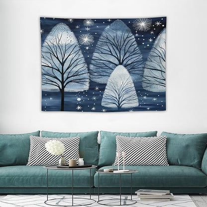 Trendy Blue Silver Glitter Tree Christmas Wall Tapestry Winter Holiday Wall Art Tapestry for Bedroom Aesthetic Tapestry Wall Hanging Decor Home Decoration for Bedroom Living Room Dorm 30"x40"