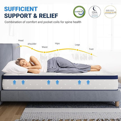 Avenco Queen Mattress in a Box, 12 Inch Hybrid Size Mattresses with Comfort Foam and Pocket Coils, Colchones Queen for Pressure Relief & Motion Isolation