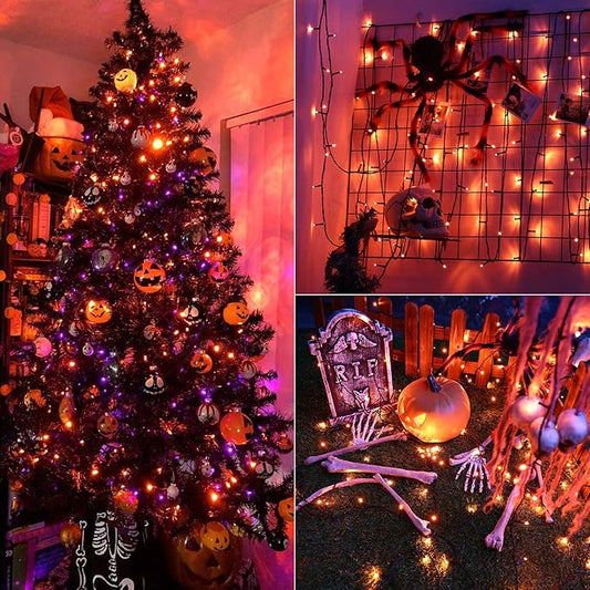ODEETRONIC Orange Halloween Lights, 98.42ft 300 LED Orange Lights, 8 Mode Halloween Light String Connectable, Plug in Twinkle Fairy Light Waterproof for Indoor Outdoor Holiday Party Home Tree Decor