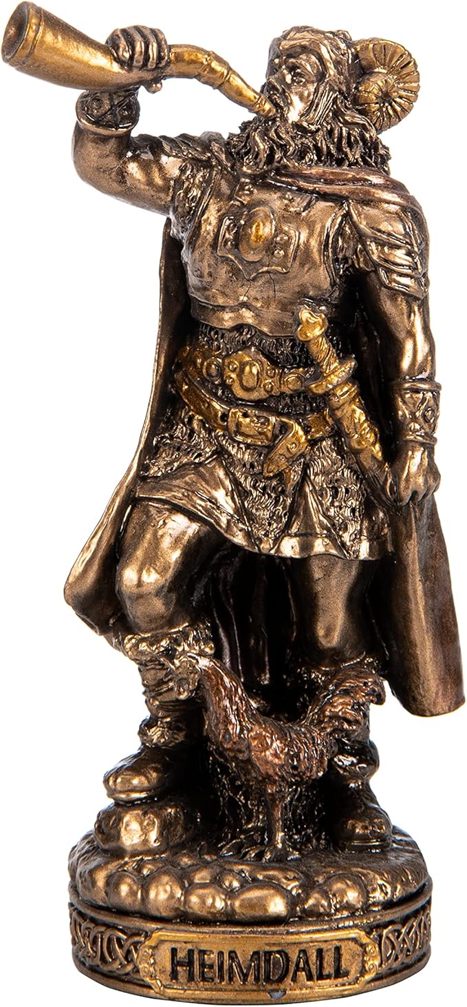 BeautifulGreekStatues Heimdall Scandinavian God Resin Figurines Hand Painted Bronze Miniature Statue 3.3 Inches
