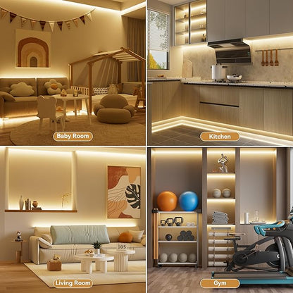 PAUTIX COB LED Strip Light 16.4ft,Engineering Level UL Listed Warm White 3000K,CRI93+ Super Bright High Lumen,Dimmable 24V Flexible LED Tape Light with RF Remote,for Cabinets,Home&Office DIY Lighting